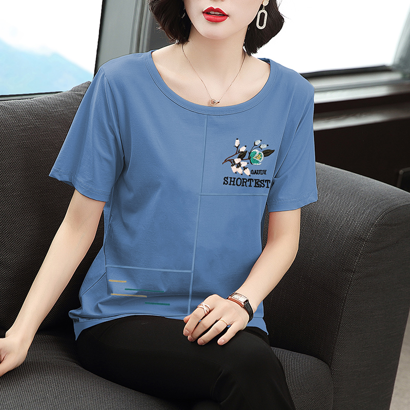 루즈핏 여름 중년 엄마 연령 감소 반소매 면 100% 맨위 속옷 2026 년 새로운 반팔 티셔츠 여성 순면