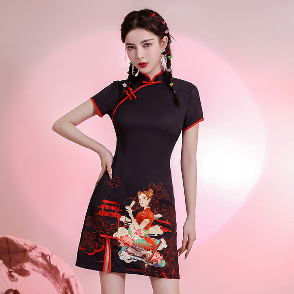 KM6624#旗袍新款女夏季年轻款小个子改良连衣裙国潮中国风女装连衣裙子
