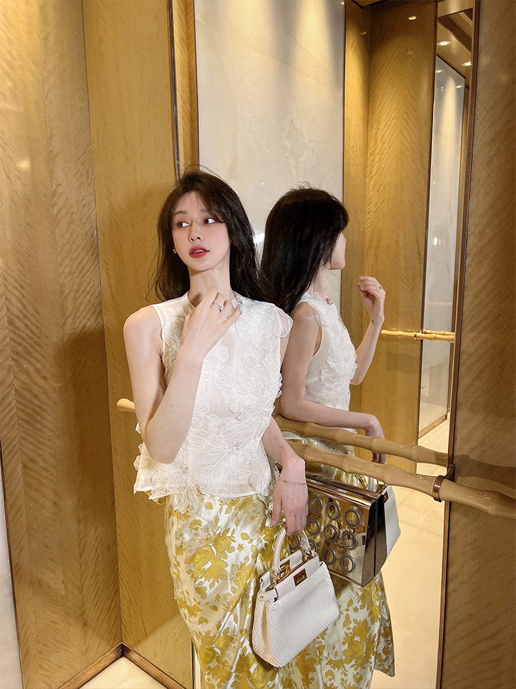 너 ~ 중 헤헤 scarlett 인간 풍부한 꽃 하이웨이스트 수 있습니다. 조정 레이스업 자카드 반신 스커트 여성