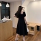 茶歇小黑裙方领夏季新款韩版洋气大码女裙纯色过膝短袖连衣裙减龄轮播图5