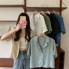 批发实价实拍 夏季新款韩版chic小众设计感翻领气质时尚短款小西服