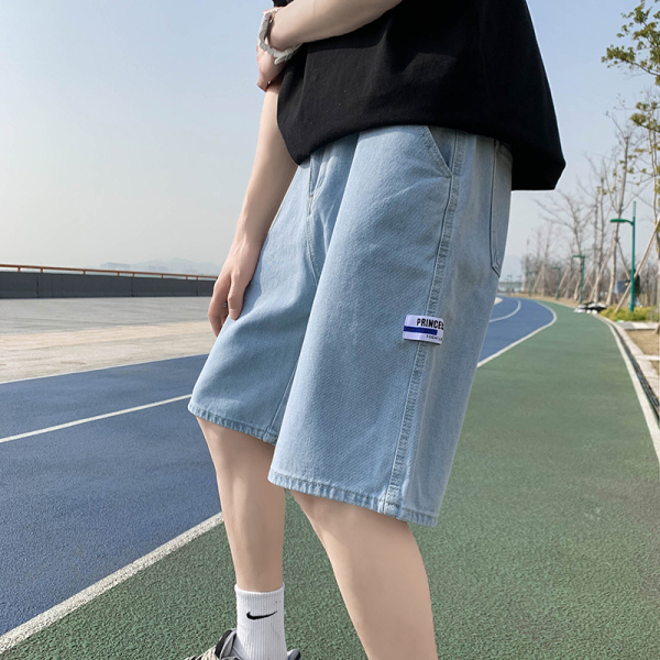 KM6359#夏季港风牛仔短裤男宽松直筒五分裤