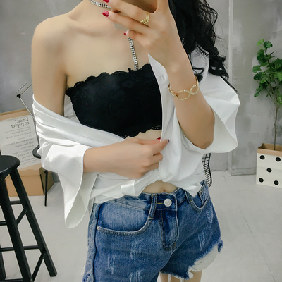 실사 다용도 쇼트 스타일 만나는 모으다 소녀 미끄럼 방지 속옷 레이스 레이스 포장 가슴 튜브탑 벨트 가슴 패드 조끼 여성