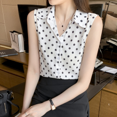 批发实拍洋气夏季黑白点坎肩<b class='q'>背心</b>女外穿衬衫无袖雪纺<b class='q'>打底</b>衫内搭上衣