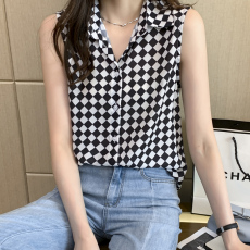 批发实拍洋气夏季黑白格坎肩<b class='q'>背心</b>女外穿衬衫无袖雪纺<b class='q'>打底</b>衫内搭上衣