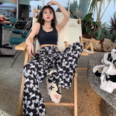 批发美式vibe风夏季新款<b class='q'>时尚</b>小狗印花女松紧高腰垂坠感宽松显瘦阔腿裤