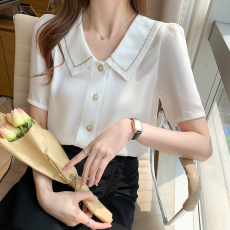 批发<b class='q'>娃娃领</b>雪纺衬衫女装夏装2026年新款别致上衣设计感小众女士衬