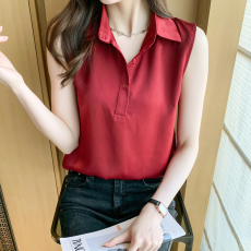 批发实拍缎面仿<b class='q'>真丝</b>醋酸夏季坎肩背心女外穿<b class='q'>衬衫</b>无袖雪纺打底内搭上衣