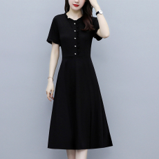 批发2026气质大码女装胖mm短袖<b class='q'>时尚</b>洋气黑色修身显瘦中年妈妈连衣裙