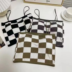 批发新款小众<b class='q'>棋盘</b><b class='q'>格</b>内搭小吊带学生抹胸背心带胸垫聚拢裹胸内搭