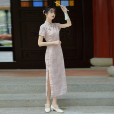 批发实拍新款粉色长<b class='q'>旗袍</b>女改良民国风复古气质老<b class='q'>上海</b> 标价+40