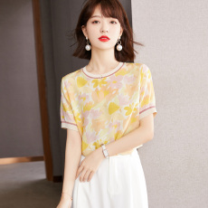 批发实拍◆有◆2026年夏新款真丝上衣女<b class='q'>短袖</b>抽象印花小衫蚕丝<b class='q'>T</b><b class='q'>恤</b>