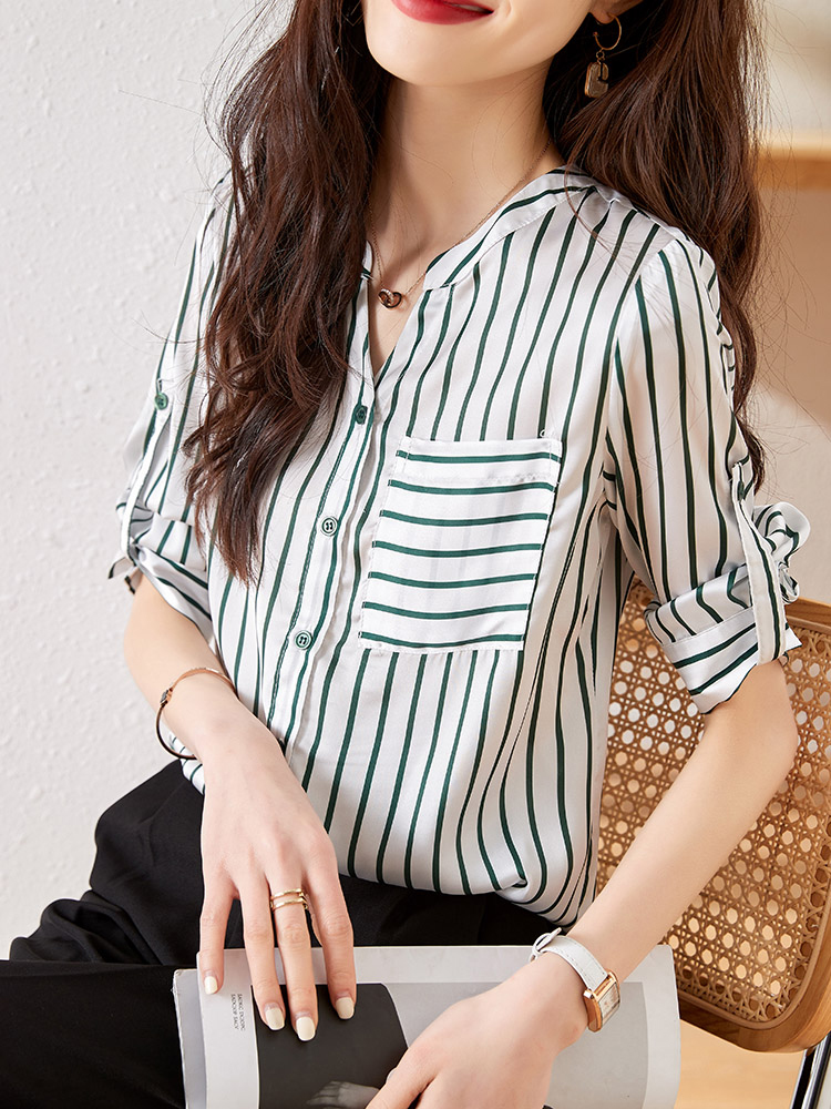 MY2305# 新款夏季设计感小众时尚知性优雅清凉慵懒宽松条纹衬衫女女裝貨源服裝批發