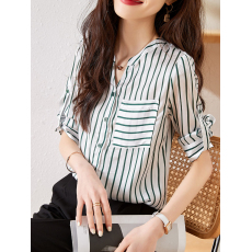 批发2025年新款夏季设计感小众时尚知性优雅<b class='q'>清凉</b>慵懒宽松条纹衬衫女