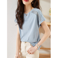 2026年夏季新款韩版百搭精致重工镂空织边时尚感女百搭T恤