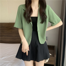 批发实拍实价  夏季新款韩版chic小众设计感翻领气质时尚短款小西服