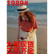 批发浮生八<b class='q'>记</b>“水滴领彼得潘”苎麻棉提花条纹海魂衫薄款短袖针织衫