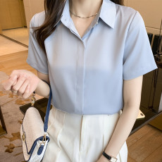 批发2026夏季新款真丝韩版百搭通勤基础款<b class='q'>衬衫</b>女短袖纯色缎面<b class='q'>衬衫</b>