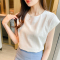实拍 韩国女装新款2022夏麻棉圆领套头无袖衬衣显瘦修身通勤女轮播图2