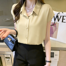 批发白色真丝<b class='q'>衬衫</b>女法式高端气质polo领时尚宽松休闲百搭缎面小衫上衣