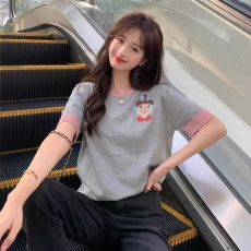 卡通刺绣灰色t恤女夏季设计感小众宽松韩版潮ins针织短袖上衣学生