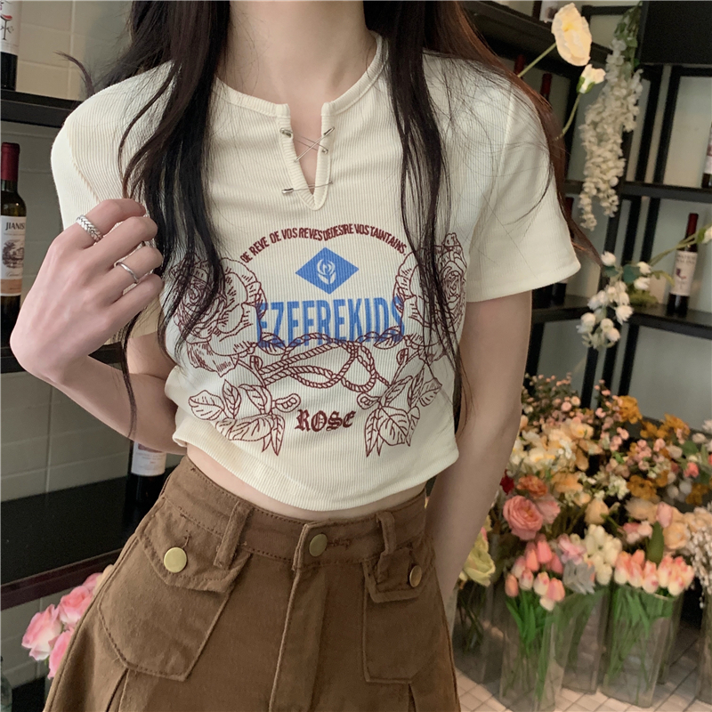 Actual shot of new summer printed slim short-sleeved T-shirt women's tops
