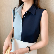 批发实拍洋气拼接夏季坎肩背心女外穿衬衫<b class='q'>无袖</b>雪纺打底衫内搭上衣