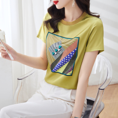 批发重磅仿<b class='q'>缎面</b>真丝2026新款数码印花宽松圆领韩版时尚T恤上衣