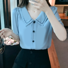 批发短袖白衬衫女夏季2026年新款洋气<b class='q'>娃娃领</b>衬衣设计感小众<b class='q'>雪纺上衣</b>潮