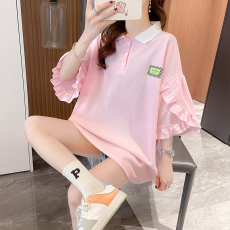 批发实拍炸街抖音质量棉质短袖t恤女夏中长潮新款OP领<b class='q'>上衣</b>大码女装