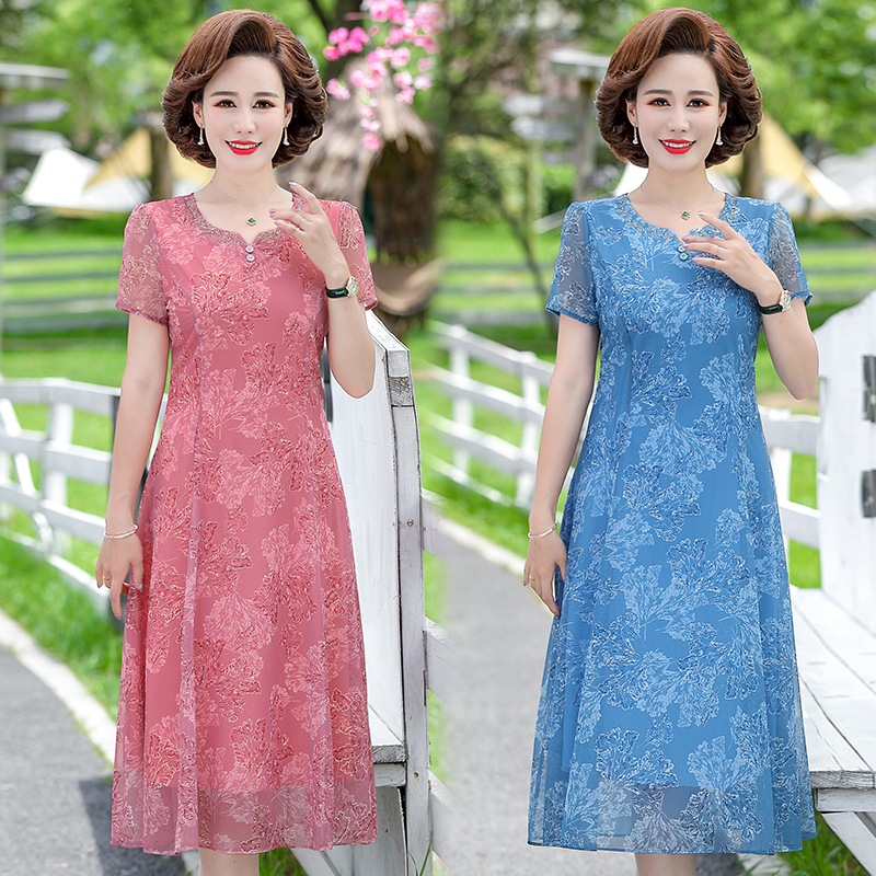 MY14389# 夏季新款连衣裙短袖中长款女装遮肚洋气显瘦裙子女裝貨源服裝批發