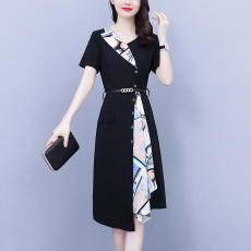 批发大码女装2026夏季新款中年妈妈气质优雅时尚显瘦碎花拼接连衣裙