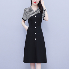 批发大码女装2026夏季新款中年妈妈假两件时尚修身简约条纹拼接<b class='q'>连衣裙</b>