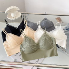 批发实拍春夏大码冰丝一体杯美背<b class='q'>内衣</b>乳胶棉聚拢防跑杯蕾丝打底短背心