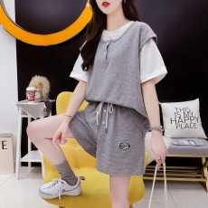 批发官图特价｜6535拉架｜休闲套装女夏装<b class='q'>大码</b>宽松t恤上衣短裤三件套