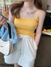 针织吊带背心女内搭设计感小众外穿夏季一字领双肩带纯欲无袖上衣