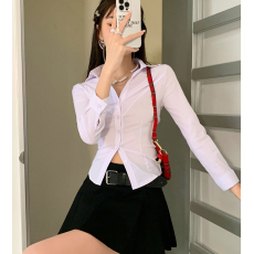 批发实拍2026秋季新款辣妹性感衬衫女纯欲修身显瘦长袖衬衣潮