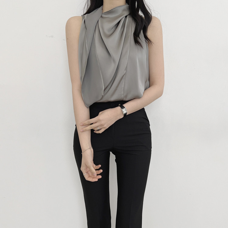 재고 있음 ins 여름 작은 대중 디자인 센스 새틴 스카프 스타일 슬립 셔츠