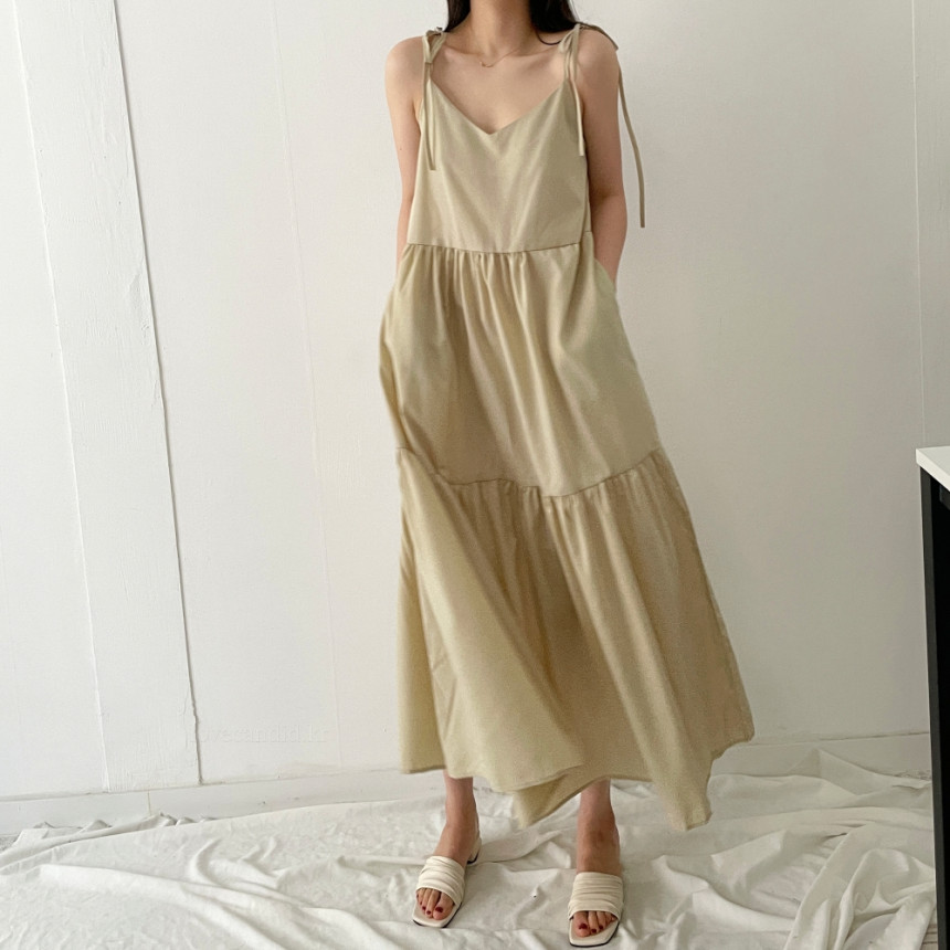 尺寸已更新 韩国chic 法式宽松吊带长款连衣裙