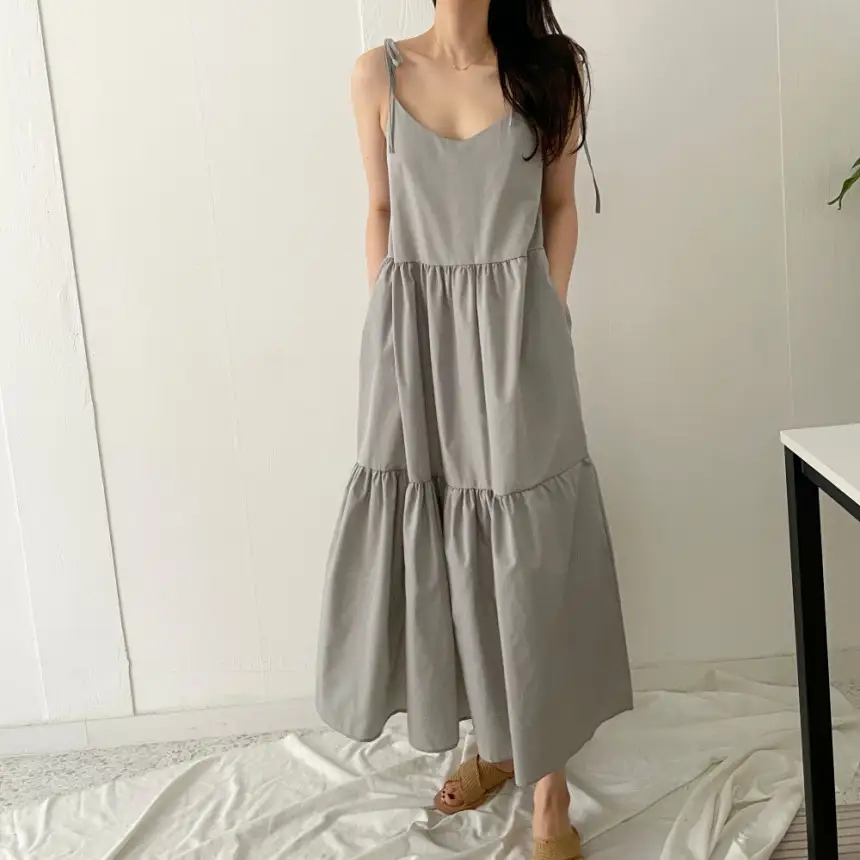 프렌치 스타일 여름용 슬리브리스 원피스 상세 이미지 2
