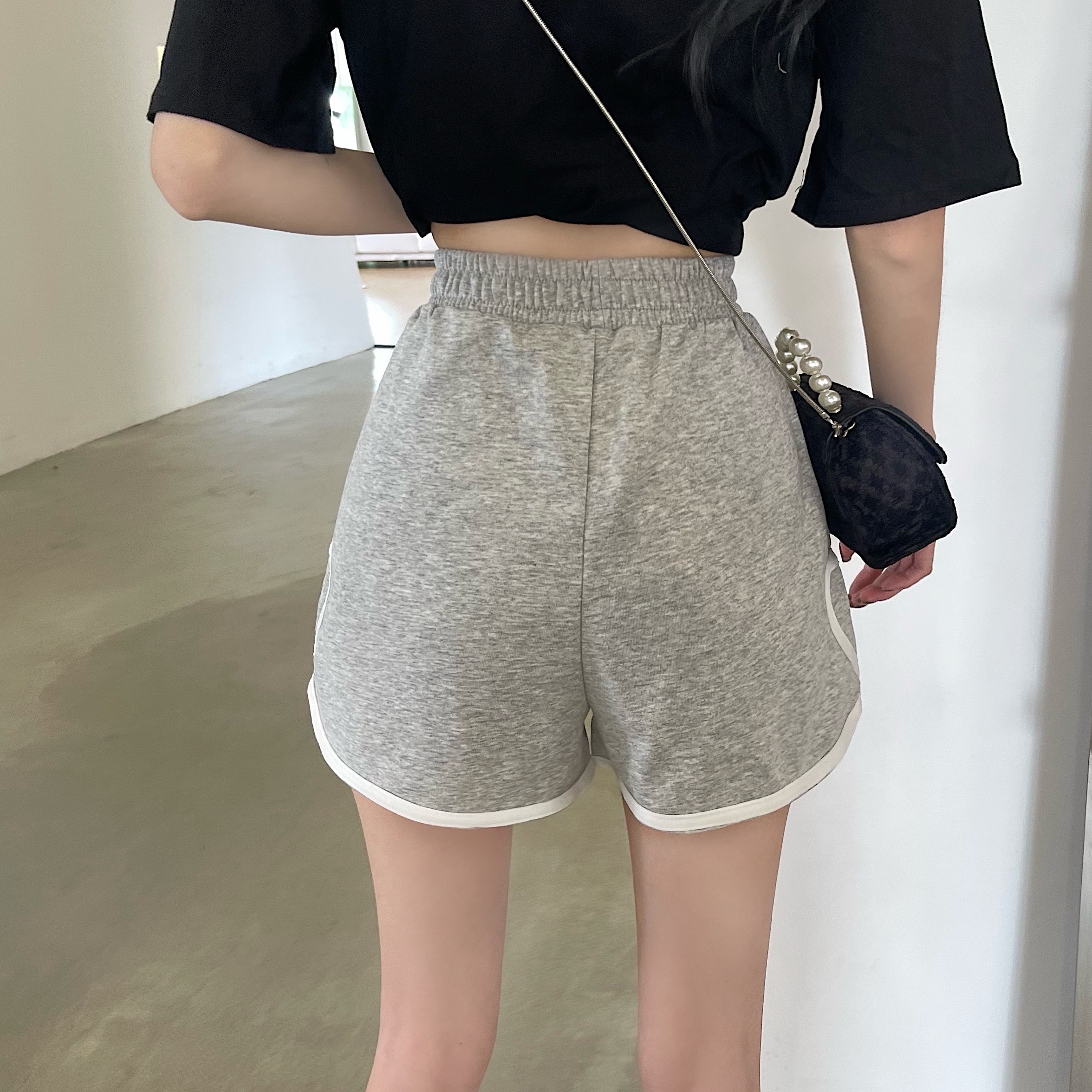 实拍 爱心短裤2022新款小众高腰直筒休闲运动裤女外穿夏