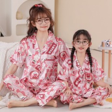批发儿童睡衣女士甜美冰丝女孩短袖长裤宝宝<b class='q'>母女</b>睡衣家居服亲子套装