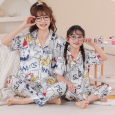 批发儿童睡衣女士甜美冰丝女孩短袖长裤宝宝<b class='q'>母女</b>睡衣家居服亲子套装