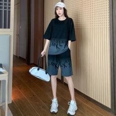 批发516#200斤大码短袖短裤<b class='q'>运动服</b>套装女夏季新款时尚宽松网红两件套