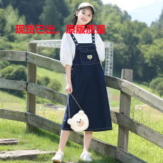批发少女牛仔背带裙套装两件套初中学生春装大童高中女生连衣裙夏过膝
