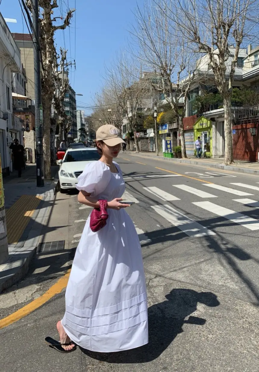 여성용 퍼프소매 리본 원피스 상세 이미지 22