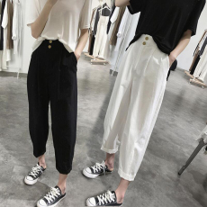 批发松紧高腰显瘦2026夏季薄款老爹九分弹力学生运动哈伦<b class='q'>休闲</b>裤子女