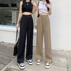 批发250克<b class='q'>哥</b><b class='q'>弟</b>纹+超柔固色新款女装休闲裤女西裤高腰垂感拖地长裤