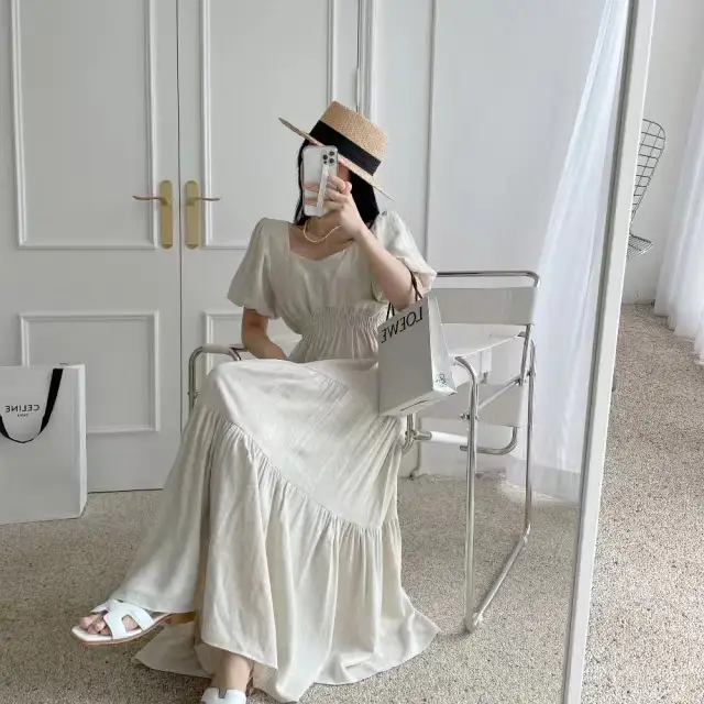 한국식 시크한 여름 소량 퍼프소매 셔링 원피스 상세 이미지 26