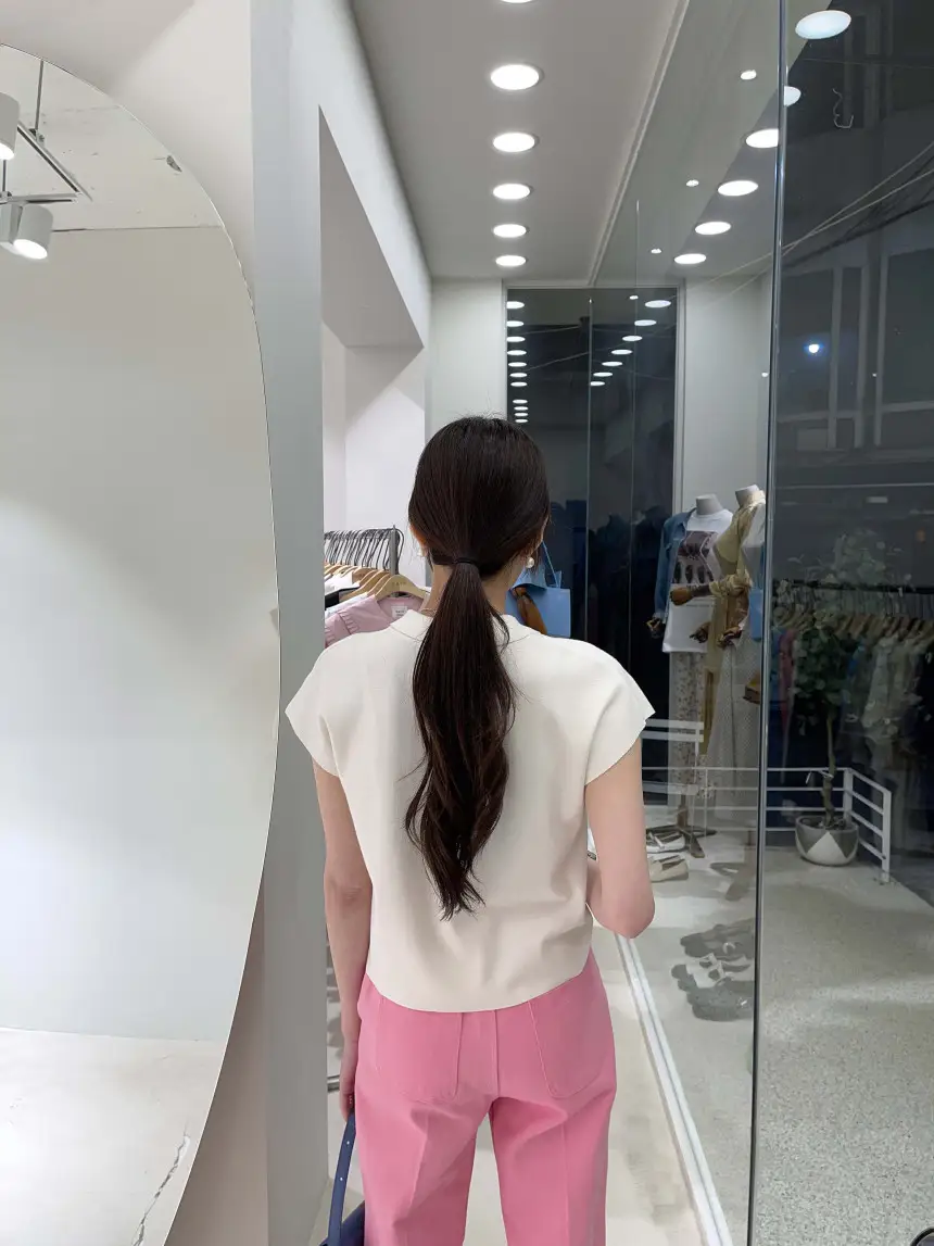 폴드 칼라 폴리에스터 니트 티셔츠 상세 이미지 9
